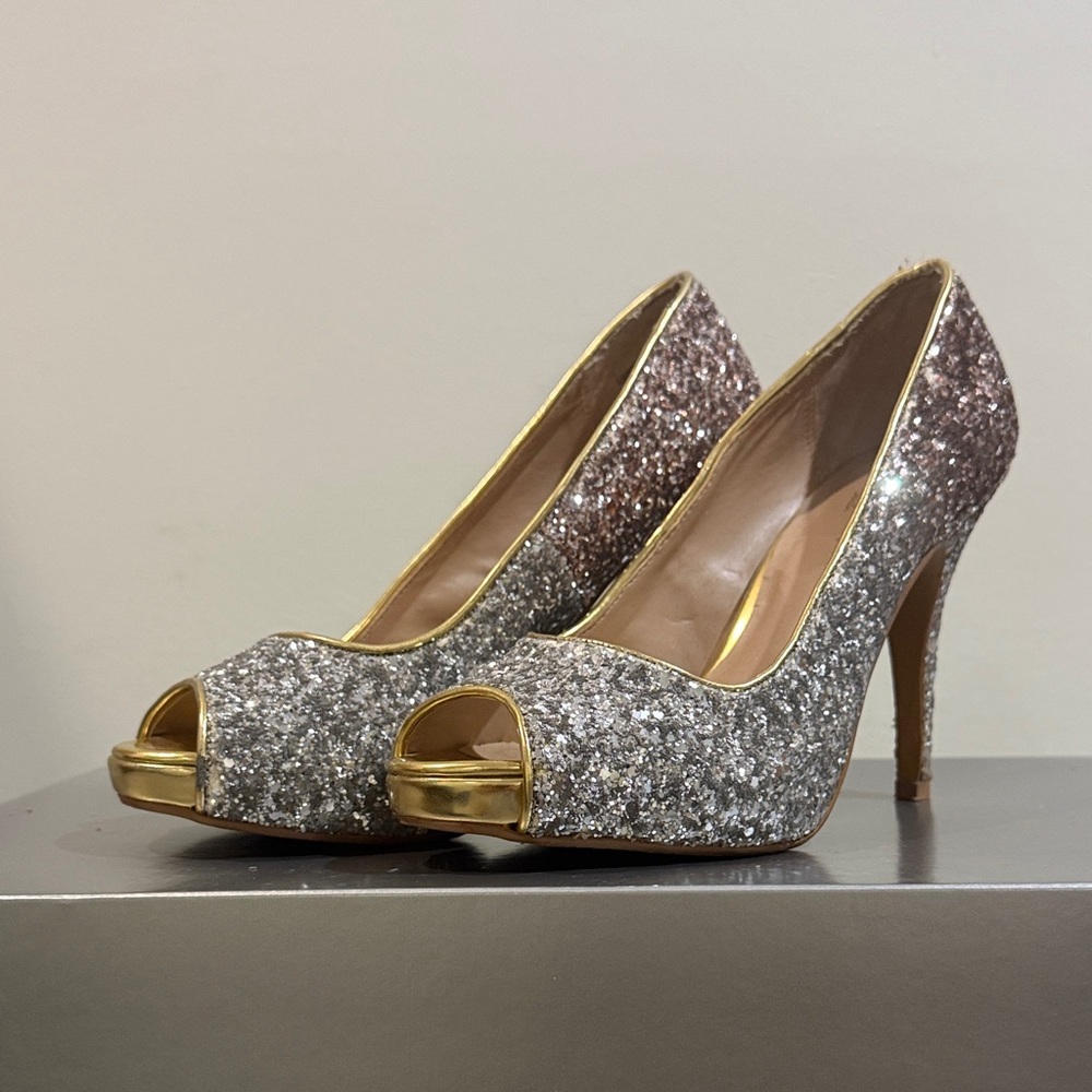 Thalia Sodi Silver and Gold Glitter Heels